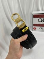 1:1 Ferragamo  Black Leather Belt  with Gold Logo buckle Thin Buckle  3.5cm